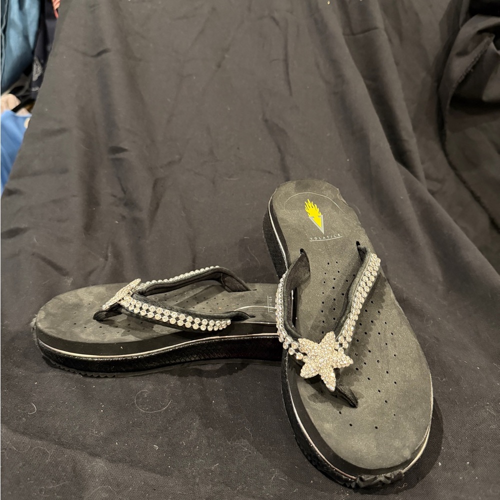 Volatile Black Sandals with Rhinestone Accents